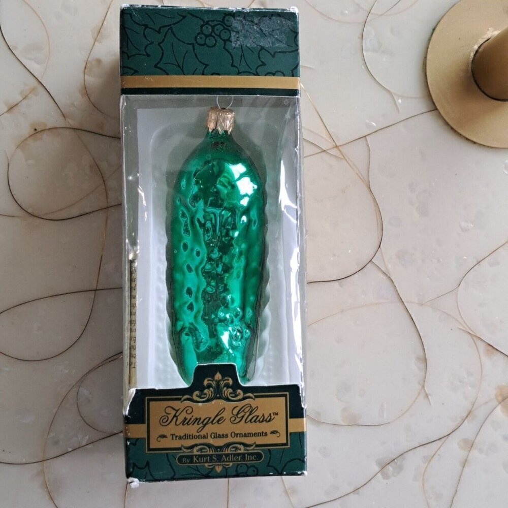 Kurt Adler Pickle Christmas Ornament Glass German Good Luck Holiday Gag Gift... - Picture 2 of 8